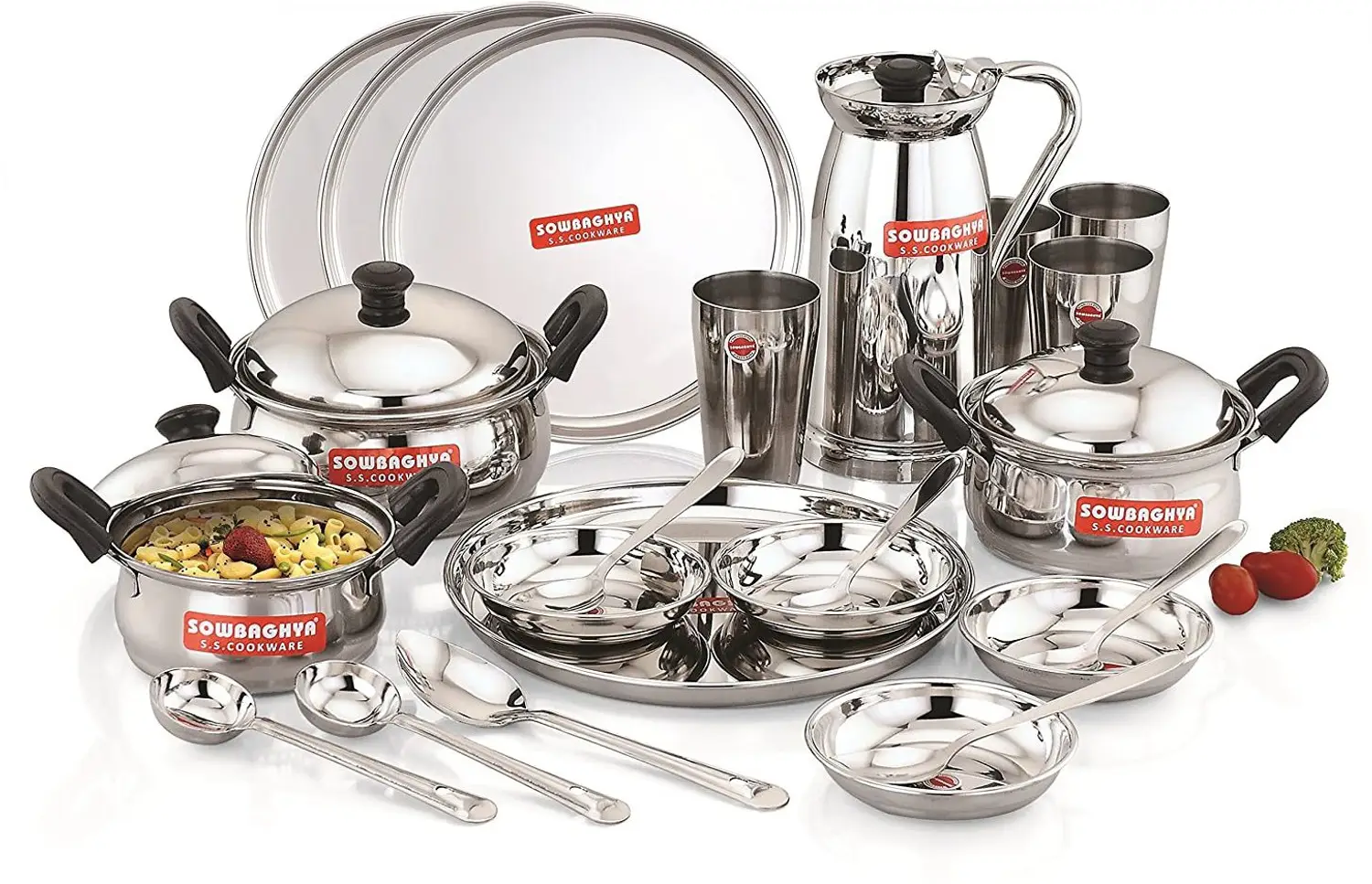 Sowbaghya  Sowbaghya Pack of 26 Steel Dinner Set (Silver)