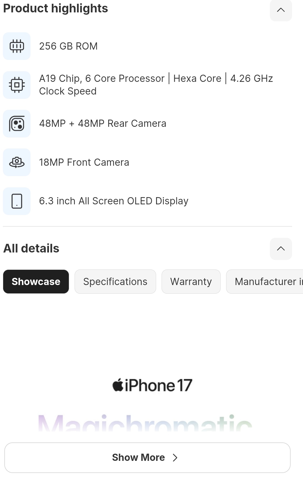 Product details and specifications